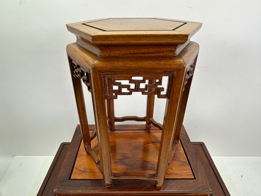 (3) Chinese Wooden Stands: 17.5'W Bottom Stand, 11'W Middle Stand, 9.5'H Top Stand [Photo 4]