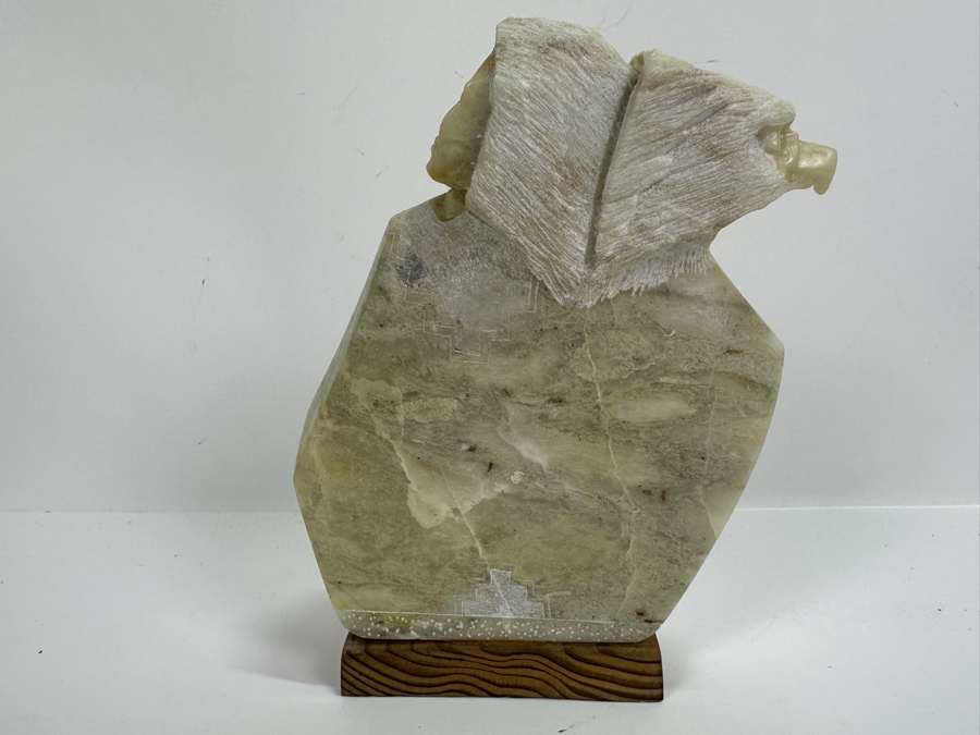 Signed Carved Stone Sculpture Of Man And Eagle 6W X 2.5D X 8H [Photo 9]