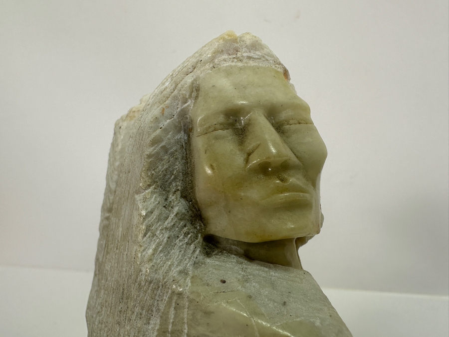 Signed Carved Stone Sculpture Of Man And Eagle 6W X 2.5D X 8H [Photo 4]