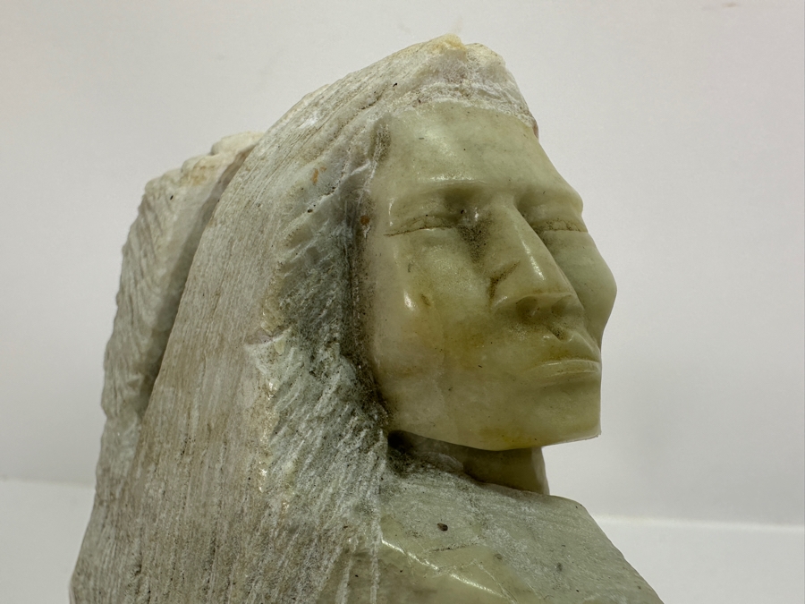 Signed Carved Stone Sculpture Of Man And Eagle 6W X 2.5D X 8H [Photo 3]