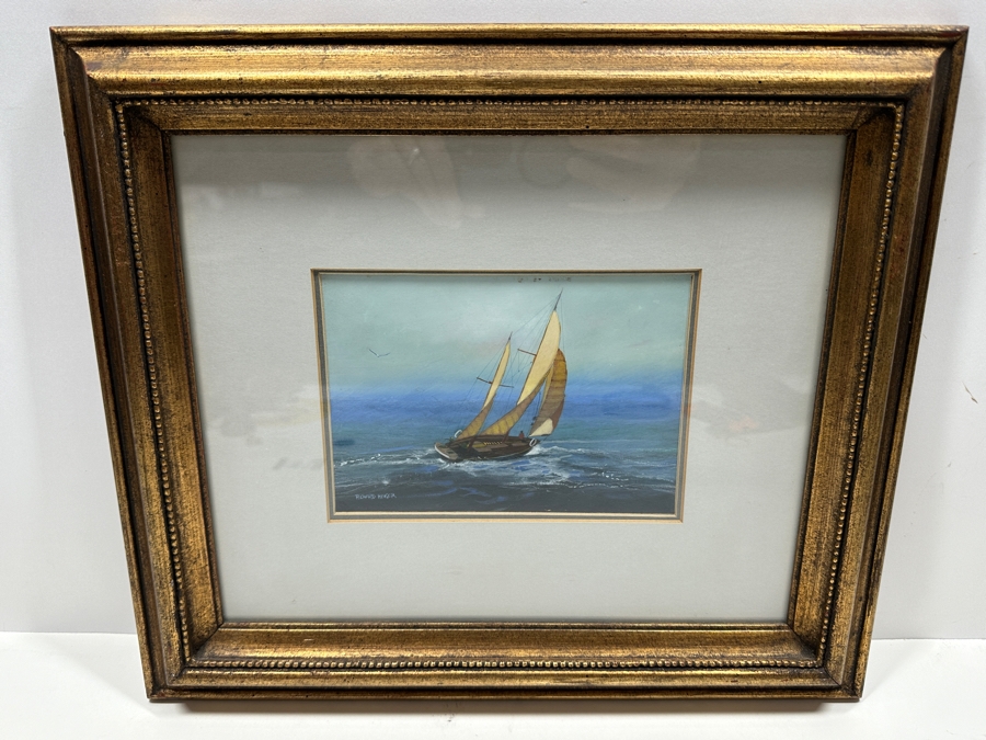 Just Added - Richard Hinger (B. 1937, American) Original Sailboat Painting On Board Titled 'Under Sail' 7 X 5 Framed 15 X 13 [Photo 2]