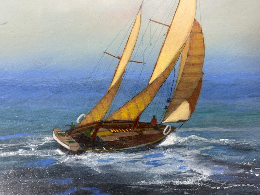 Just Added - Richard Hinger (B. 1937, American) Original Sailboat Painting On Board Titled 'Under Sail' 7 X 5 Framed 15 X 13 [Photo 4]