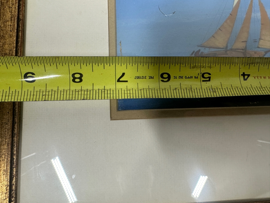 Just Added - Richard Hinger (B. 1937, American) Original Sailboat Painting On Board (Glass Has A Vertical Scratch That Is Showing Up In Photo Near Middle Of Sailboat) 7 X 5 Framed 15 X 13 [Photo 7]