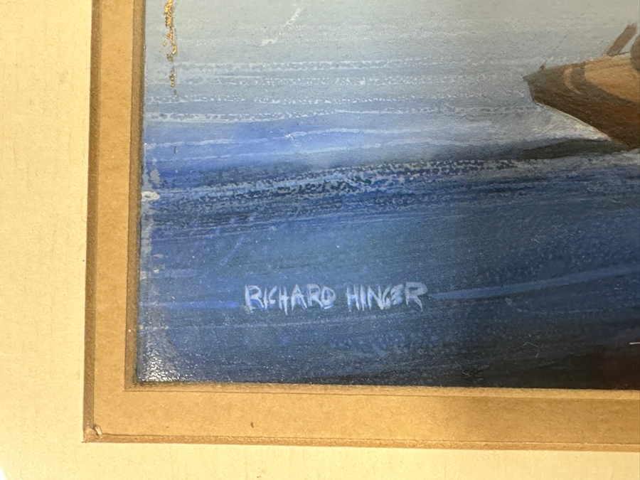 Just Added - Richard Hinger (B. 1937, American) Original Sailboat Painting On Board (Glass Has A Vertical Scratch That Is Showing Up In Photo Near Middle Of Sailboat) 7 X 5 Framed 15 X 13 [Photo 6]