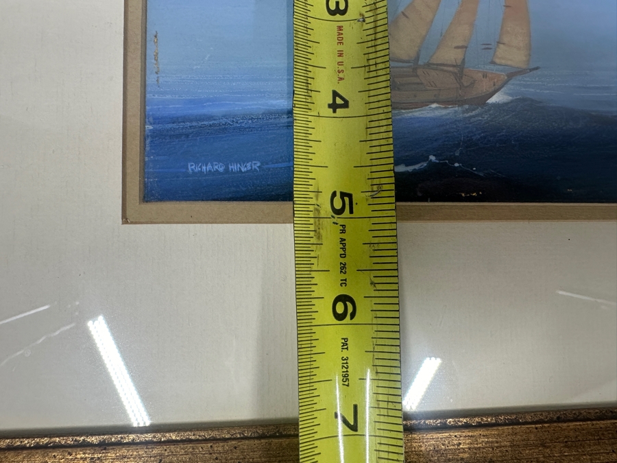 Just Added - Richard Hinger (B. 1937, American) Original Sailboat Painting On Board (Glass Has A Vertical Scratch That Is Showing Up In Photo Near Middle Of Sailboat) 7 X 5 Framed 15 X 13 [Photo 8]