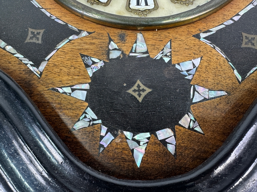Just Added - Vintage French Mother Of Pearl Wall Clock Missing Pendulum 20 X 24 [Photo 3]