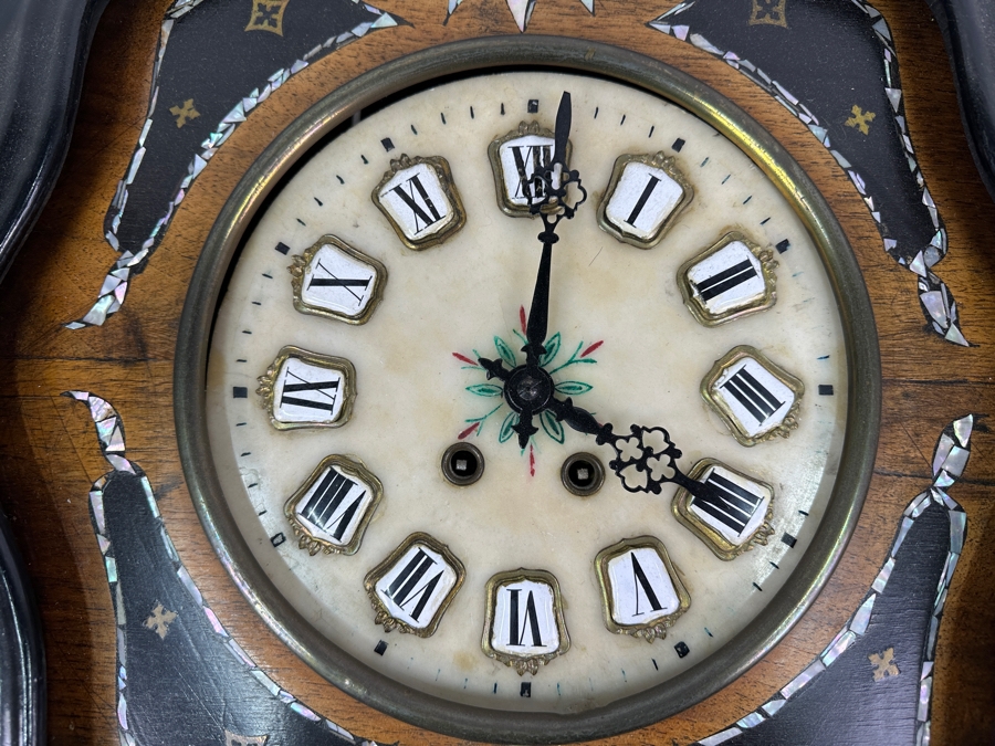 Just Added - Vintage French Mother Of Pearl Wall Clock Missing Pendulum 20 X 24 [Photo 2]