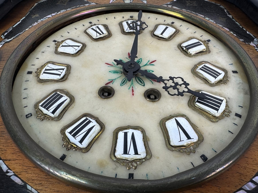 Just Added - Vintage French Mother Of Pearl Wall Clock Missing Pendulum 20 X 24 [Photo 5]
