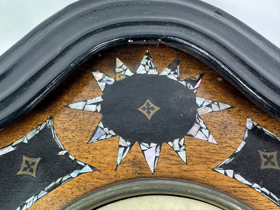 Just Added - Vintage French Mother Of Pearl Wall Clock Missing Pendulum 20 X 24 [Photo 4]