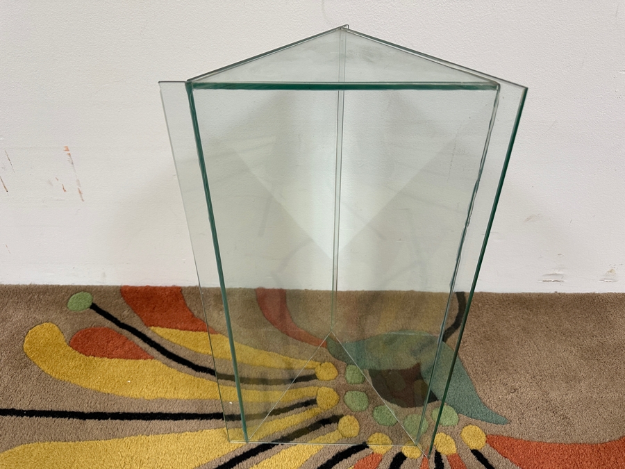 Just Added - Triangular Glass Pedestal Table Flower Stand 11.5W X 21H [Photo 1]