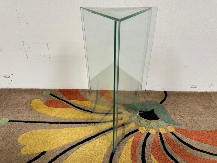 Just Added - Triangular Glass Pedestal Table Flower Stand 11.5W X 21H [Photo 2]