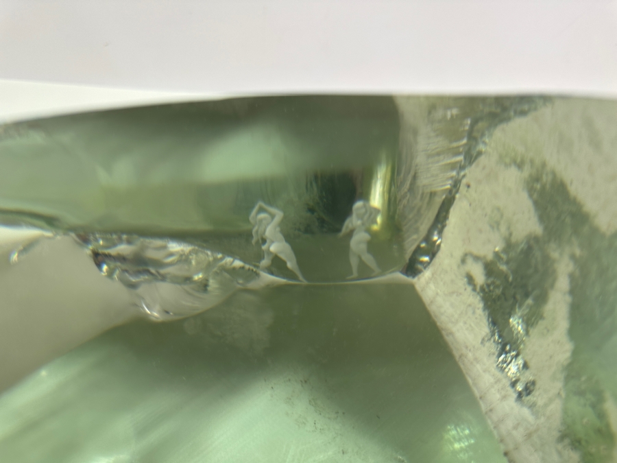 Just Added - John-Orwar Lake (1921-2007, Swedish) Vintage MCM Swedish Ekenas Glass Large Engraved Art Glass Sculpture Signed J. O. Lake 12W X 8D X 8H [Photo 13]