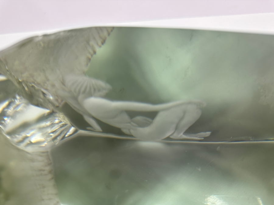 Just Added - John-Orwar Lake (1921-2007, Swedish) Vintage MCM Swedish Ekenas Glass Large Engraved Art Glass Sculpture Signed J. O. Lake 12W X 8D X 8H [Photo 14]