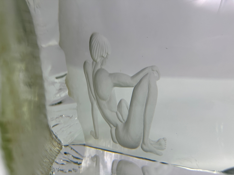 Just Added - John-Orwar Lake (1921-2007, Swedish) Vintage MCM Swedish Ekenas Glass Large Engraved Art Glass Sculpture Signed J. O. Lake 12W X 8D X 8H [Photo 15]