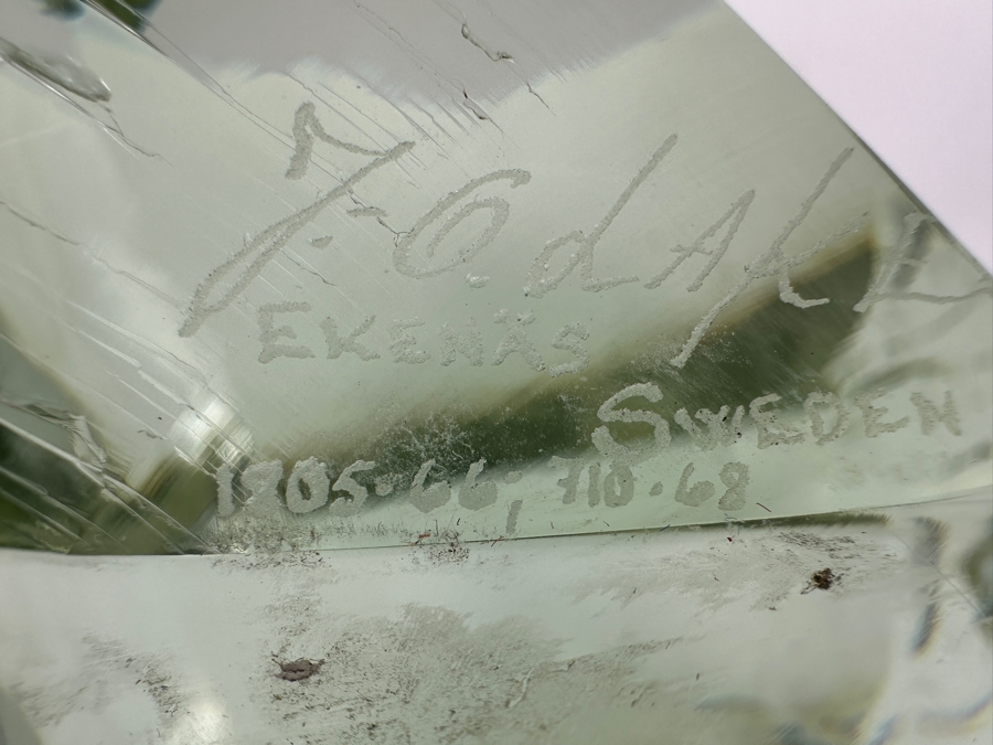 Just Added - John-Orwar Lake (1921-2007, Swedish) Vintage MCM Swedish Ekenas Glass Large Engraved Art Glass Sculpture Signed J. O. Lake 12W X 8D X 8H [Photo 2]