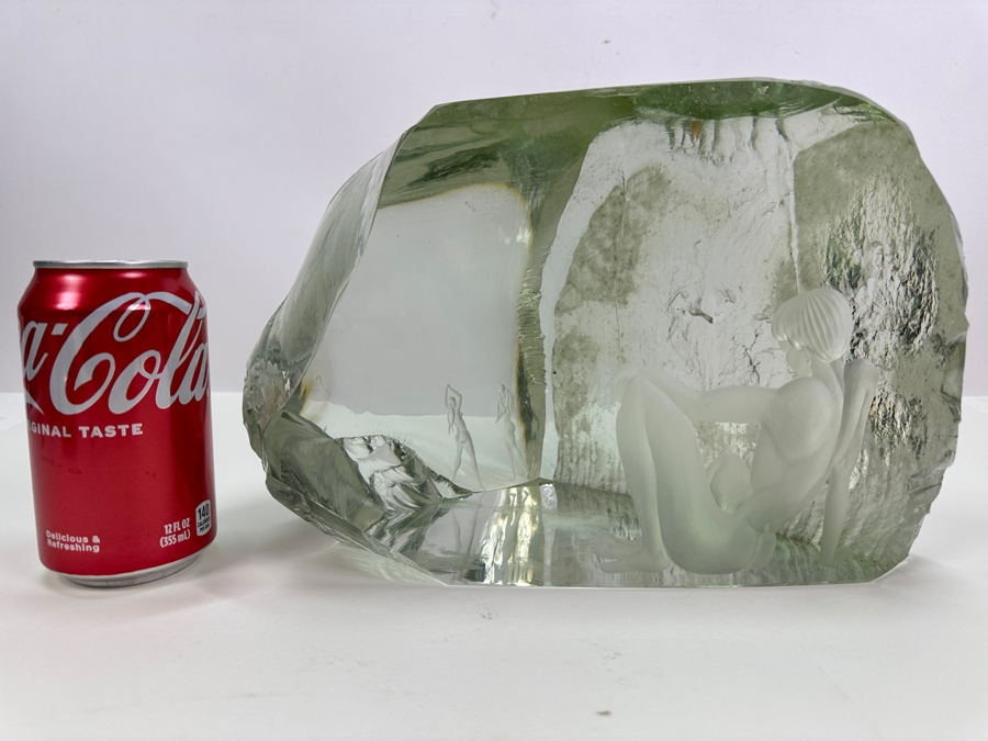 Just Added - John-Orwar Lake (1921-2007, Swedish) Vintage MCM Swedish Ekenas Glass Large Engraved Art Glass Sculpture Signed J. O. Lake 12W X 8D X 8H [Photo 11]
