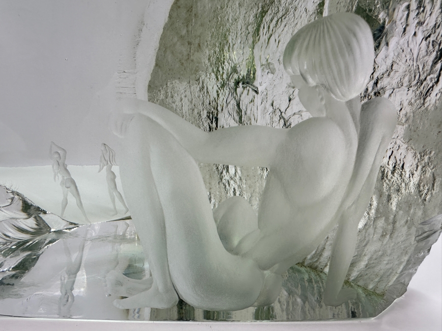 Just Added - John-Orwar Lake (1921-2007, Swedish) Vintage MCM Swedish Ekenas Glass Large Engraved Art Glass Sculpture Signed J. O. Lake 12W X 8D X 8H [Photo 4]