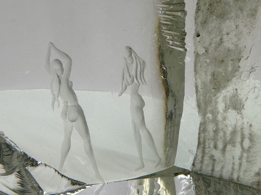 Just Added - John-Orwar Lake (1921-2007, Swedish) Vintage MCM Swedish Ekenas Glass Large Engraved Art Glass Sculpture Signed J. O. Lake 12W X 8D X 8H [Photo 6]