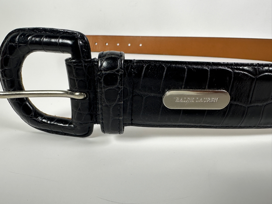 Just Added - Pair Of Women's Ralph Lauren Belts: Genuine Alligator Size 28 (Top) And Black Leather Belt (Bottom) [Photo 5]