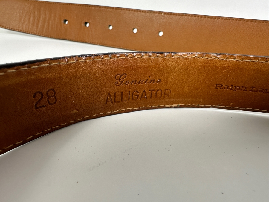 Just Added - Pair Of Women's Ralph Lauren Belts: Genuine Alligator Size 28 (Top) And Black Leather Belt (Bottom) [Photo 3]