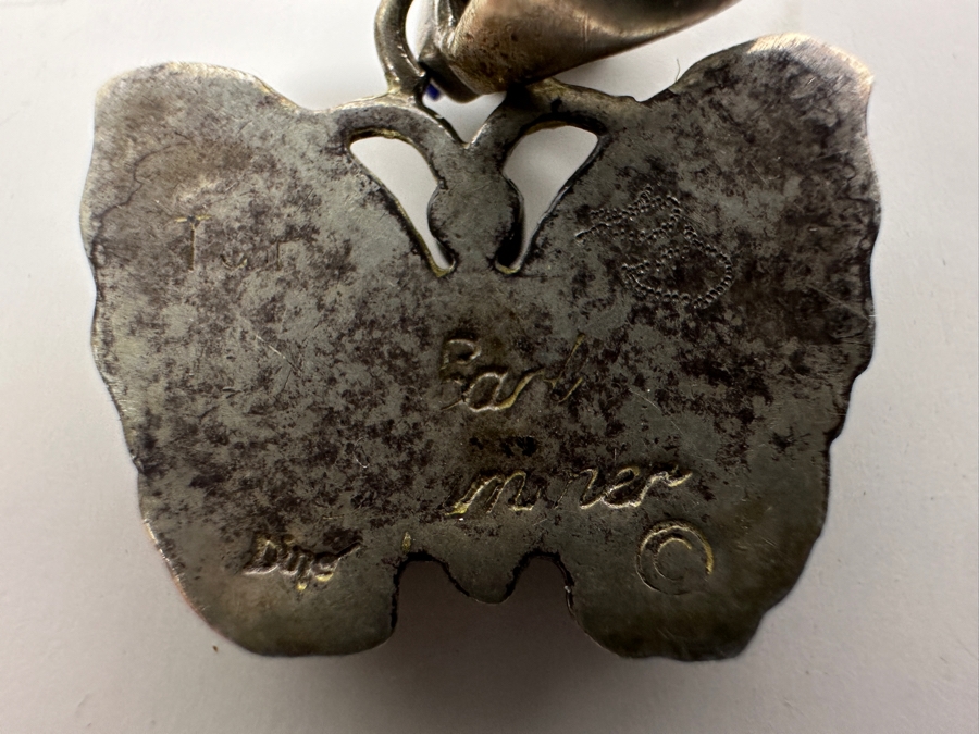 Just Added - Native American Sterling Silver Inlaid Stones Butterfly Pendant With 18' Sterling Silver Necklace 8.2g [Photo 3]
