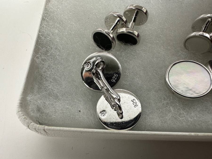 Just Added - Sterling Silver Cufflinks 16.2g (L), Crumrine Bolo Tie (M) & Briar Cufflinks And Tie Clip (R) [Photo 4]