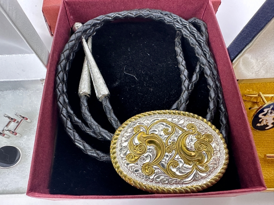 Just Added - Sterling Silver Cufflinks 16.2g (L), Crumrine Bolo Tie (M) & Briar Cufflinks And Tie Clip (R) [Photo 5]