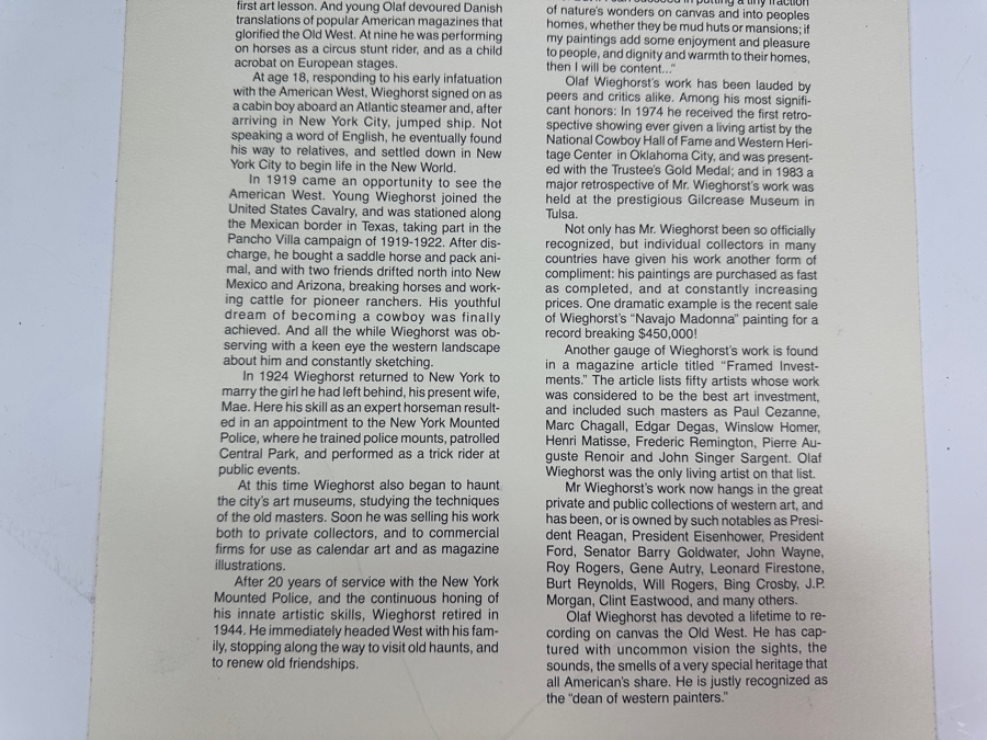 Olaf Wieghorst (1899-1988, American) Hand Signed Limited Edition Print Titled 'The Navajo' With C.O.A. Hand Signed Lower Left And Numbered 1195 Of 1500 20' X 22' Framed 29.5 X 31.5 [Photo 17]