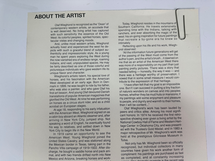 Olaf Wieghorst (1899-1988, American) Hand Signed Limited Edition Print Titled 'The Navajo' With C.O.A. Hand Signed Lower Left And Numbered 1195 Of 1500 20' X 22' Framed 29.5 X 31.5 [Photo 16]