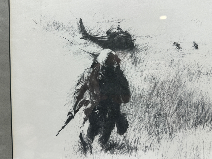 Michael 'Machine Gun' Kelley (1946-2011, American) Hand Signed California Vietnam Veterans Memorial 1988 Print Titled 'Extraction From A Hot LZ, Leaving Behind A Classic Ford And Our Innocence' Signed Lower Right 19 X 12 Framed 25 X 17 [Photo 3]