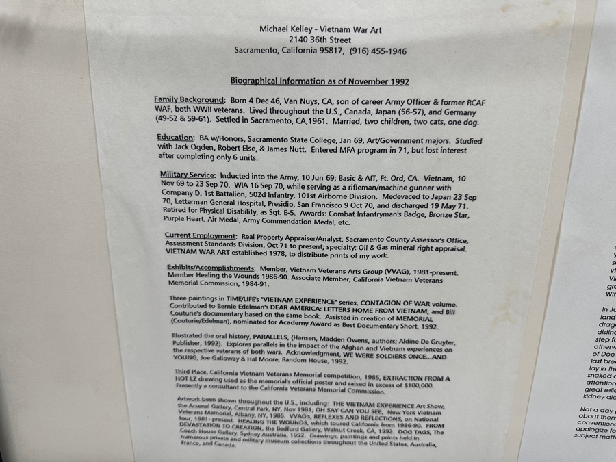 Michael 'Machine Gun' Kelley (1946-2011, American) Hand Signed California Vietnam Veterans Memorial 1988 Print Titled 'Extraction From A Hot LZ, Leaving Behind A Classic Ford And Our Innocence' Signed Lower Right 19 X 12 Framed 25 X 17 [Photo 15]