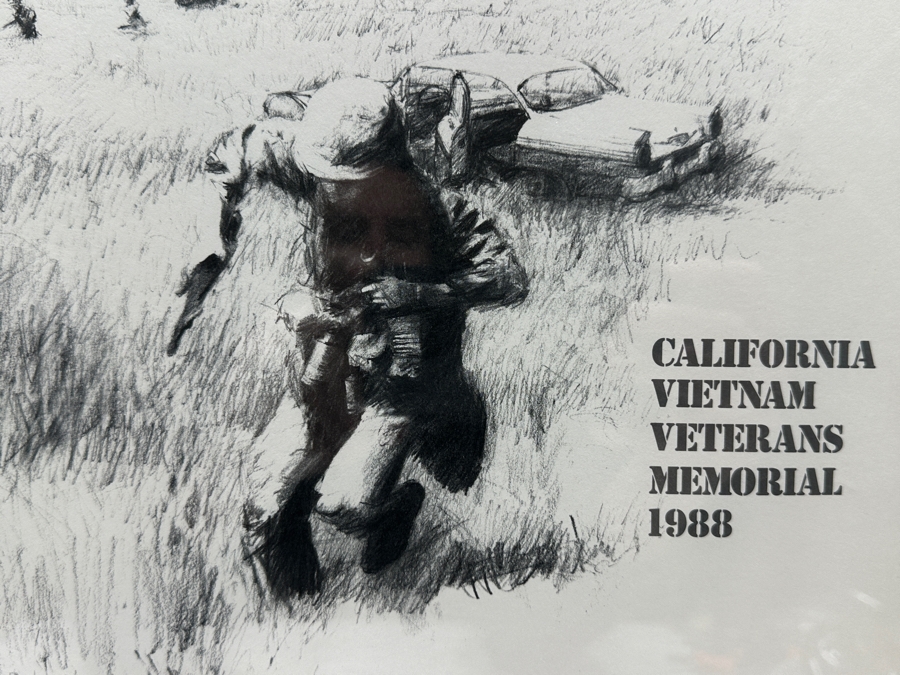 Michael 'Machine Gun' Kelley (1946-2011, American) Hand Signed California Vietnam Veterans Memorial 1988 Print Titled 'Extraction From A Hot LZ, Leaving Behind A Classic Ford And Our Innocence' Signed Lower Right 19 X 12 Framed 25 X 17 [Photo 4]