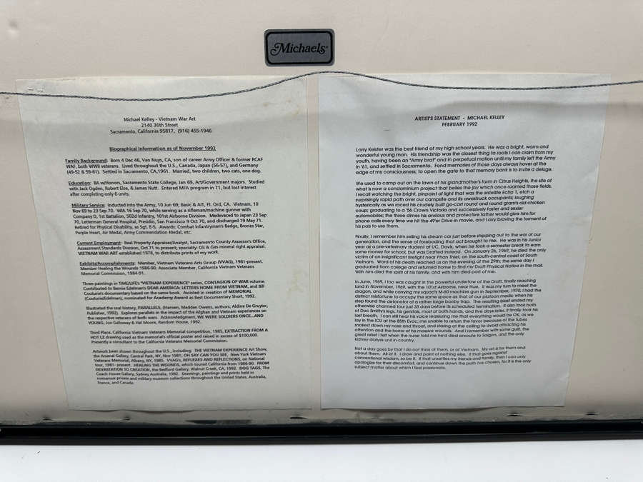 Michael 'Machine Gun' Kelley (1946-2011, American) Hand Signed California Vietnam Veterans Memorial 1988 Print Titled 'Extraction From A Hot LZ, Leaving Behind A Classic Ford And Our Innocence' Signed Lower Right 19 X 12 Framed 25 X 17 [Photo 14]