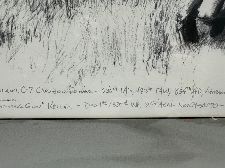Michael 'Machine Gun' Kelley (1946-2011, American) Hand Signed California Vietnam Veterans Memorial 1988 Print Titled 'Extraction From A Hot LZ, Leaving Behind A Classic Ford And Our Innocence' Signed Lower Right 19 X 12 Framed 25 X 17 [Photo 7]