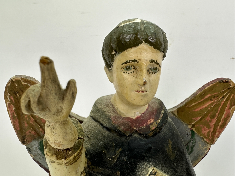 Pair Of Vintage Hand Painted Wooden Polychrome Santos Figures Virgin Mary 15H [Photo 5]