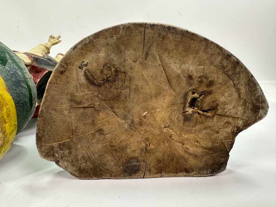 Pair Of Vintage Hand Painted Wooden Polychrome Santos Figures Virgin Mary 15H [Photo 14]