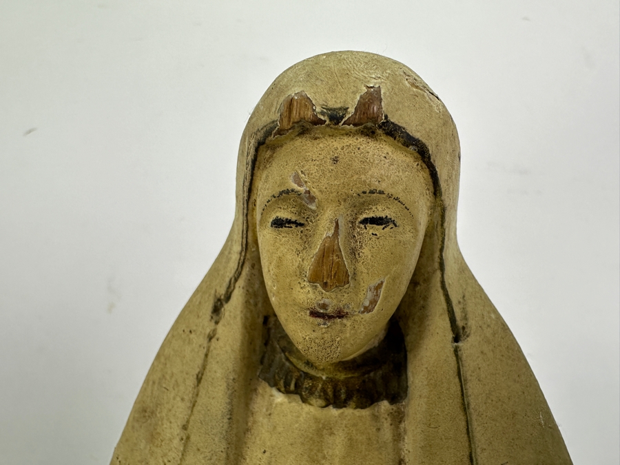 Pair Of Vintage Hand Painted Wooden Polychrome Santos Figures Virgin Mary 15H [Photo 3]