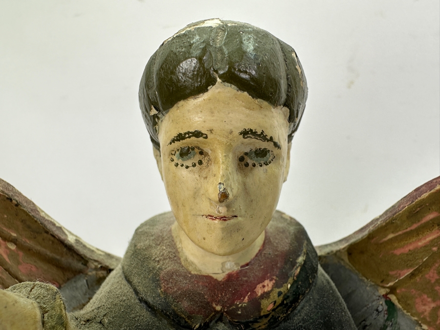 Pair Of Vintage Hand Painted Wooden Polychrome Santos Figures Virgin Mary 15H [Photo 6]