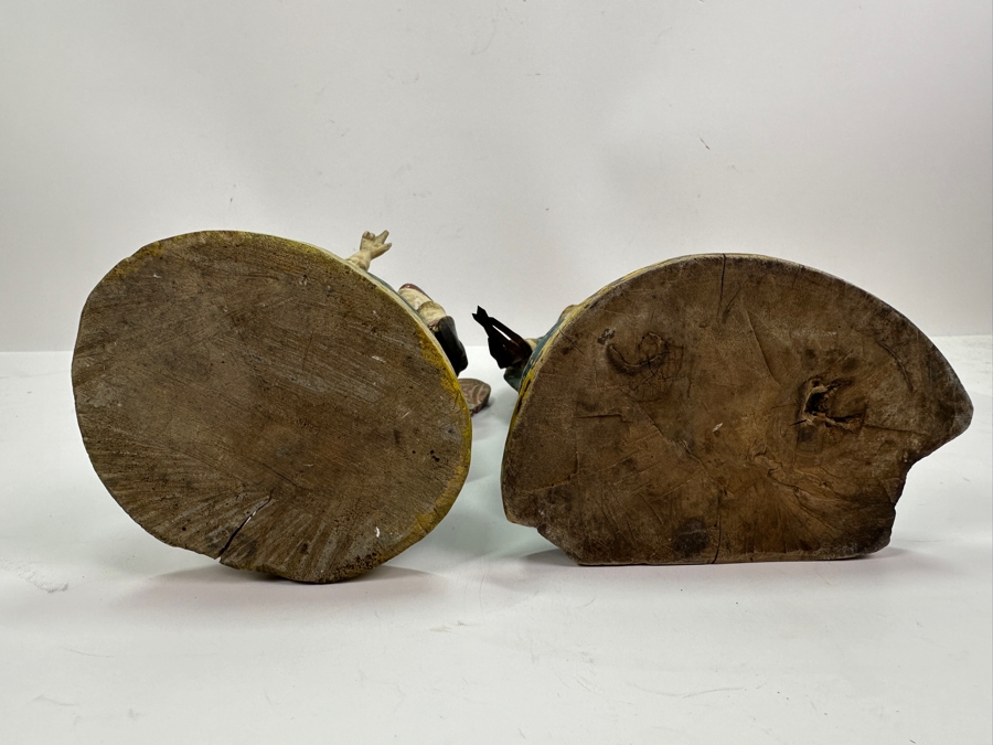 Pair Of Vintage Hand Painted Wooden Polychrome Santos Figures Virgin Mary 15H [Photo 13]