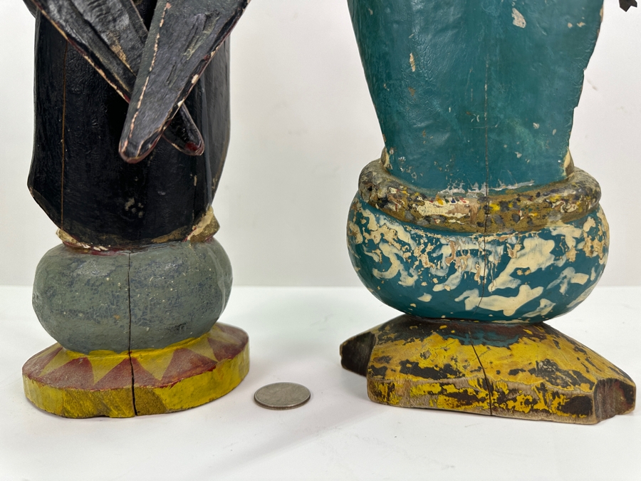 Pair Of Vintage Hand Painted Wooden Polychrome Santos Figures Virgin Mary 15H [Photo 12]