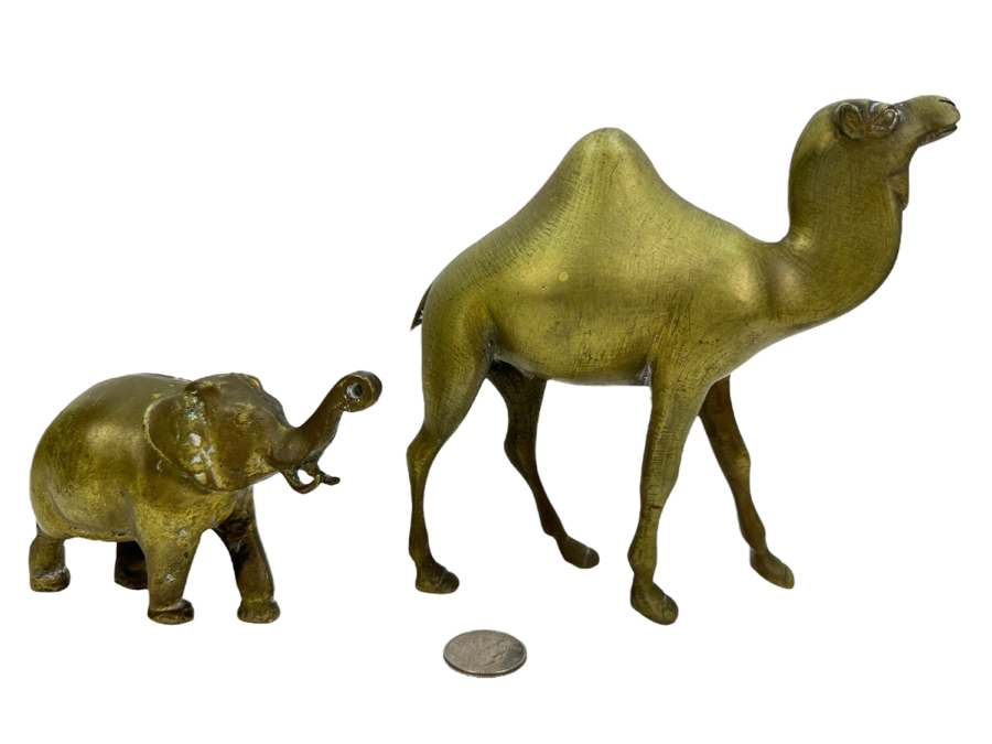 Vintage Brass Camel 6.5H And Elephant Figurines 