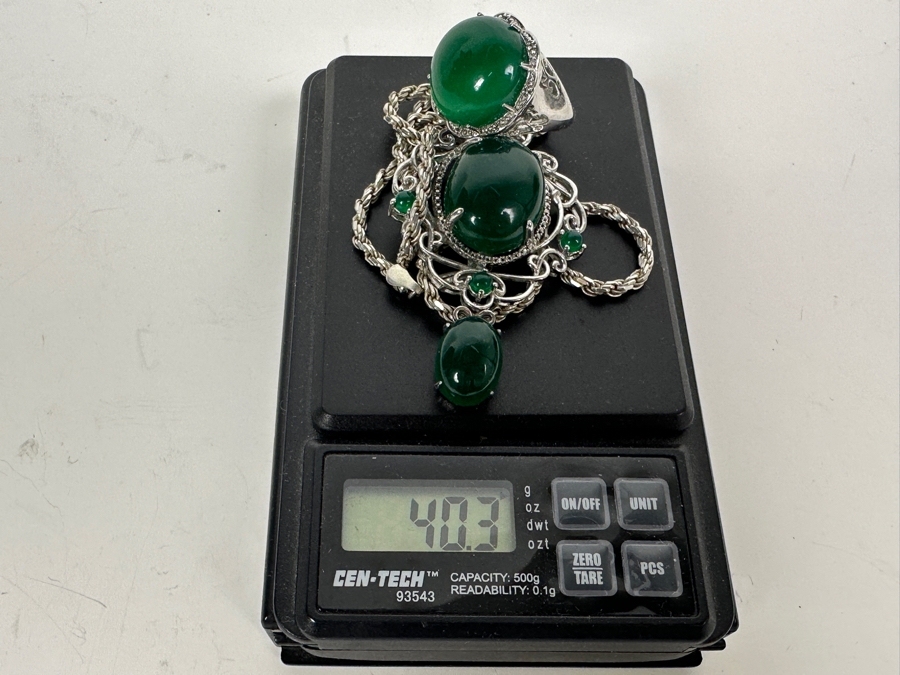 Sterling Silver Pendant With Sterling Silver 24' Chain Necklace And Matching Sterling Silver Ring Size 7.5 40.3g [Photo 16]