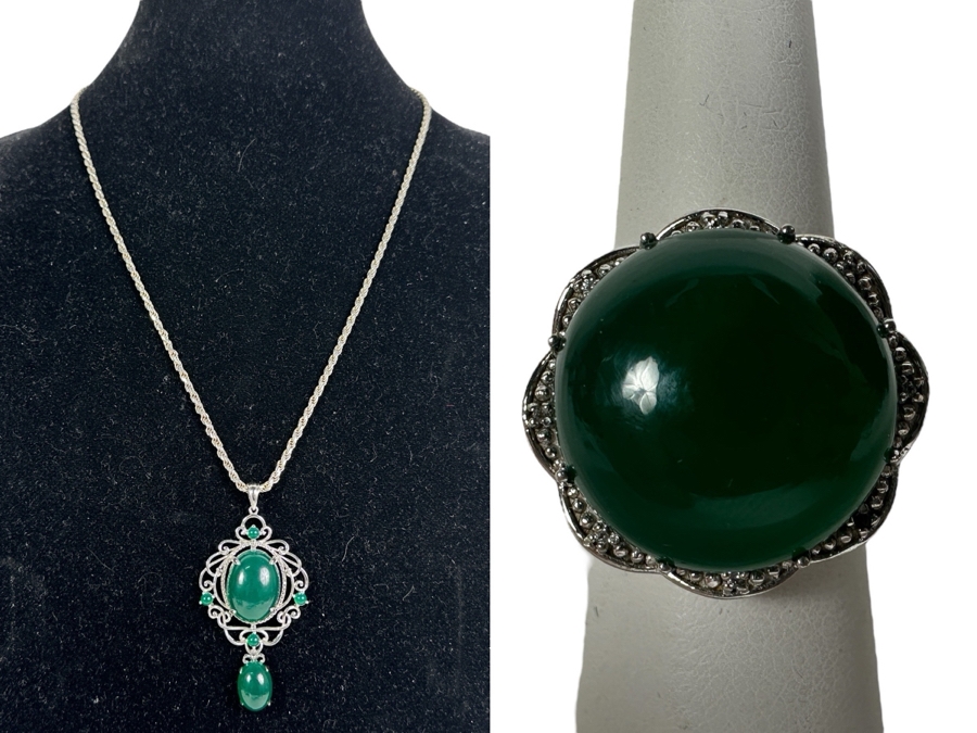 Sterling Silver Pendant With Sterling Silver 24' Chain Necklace And Matching Sterling Silver Ring Size 7.5 40.3g [Photo 2]