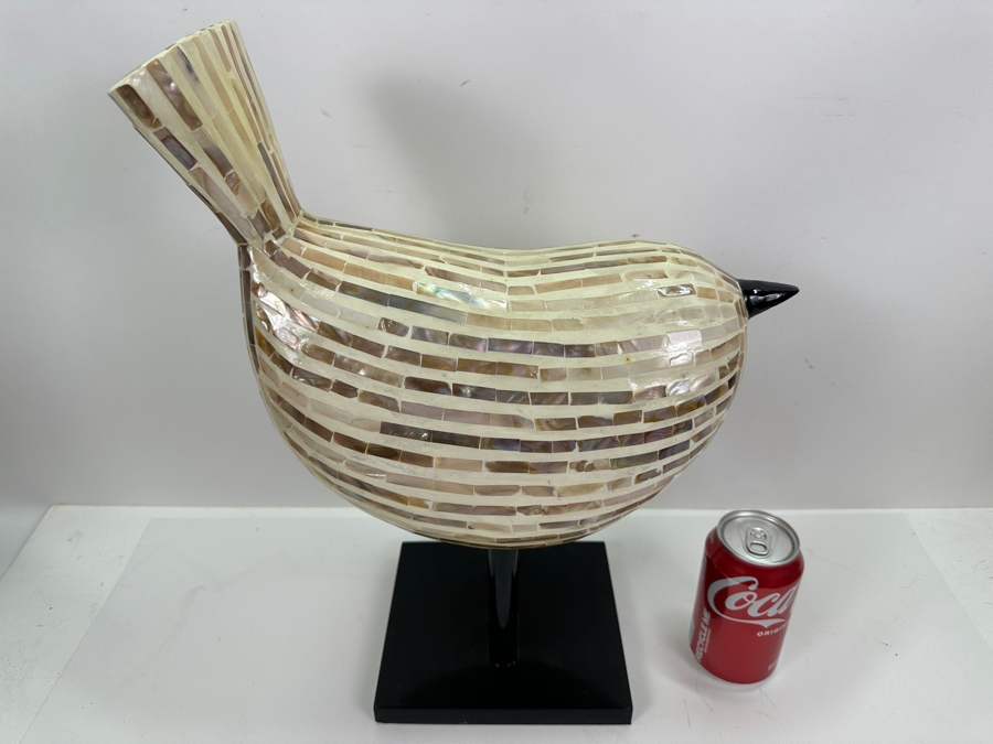 Inlaid Mother Of Pearl Bird Sculpture 14W X 6.5D X 17H [Photo 3]