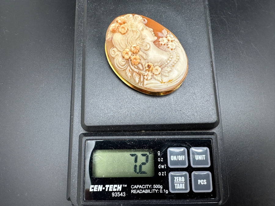 Vintage 9K Gold Carved Shell Cameo Brooch Pin Pendant 7.2g [Photo 4]