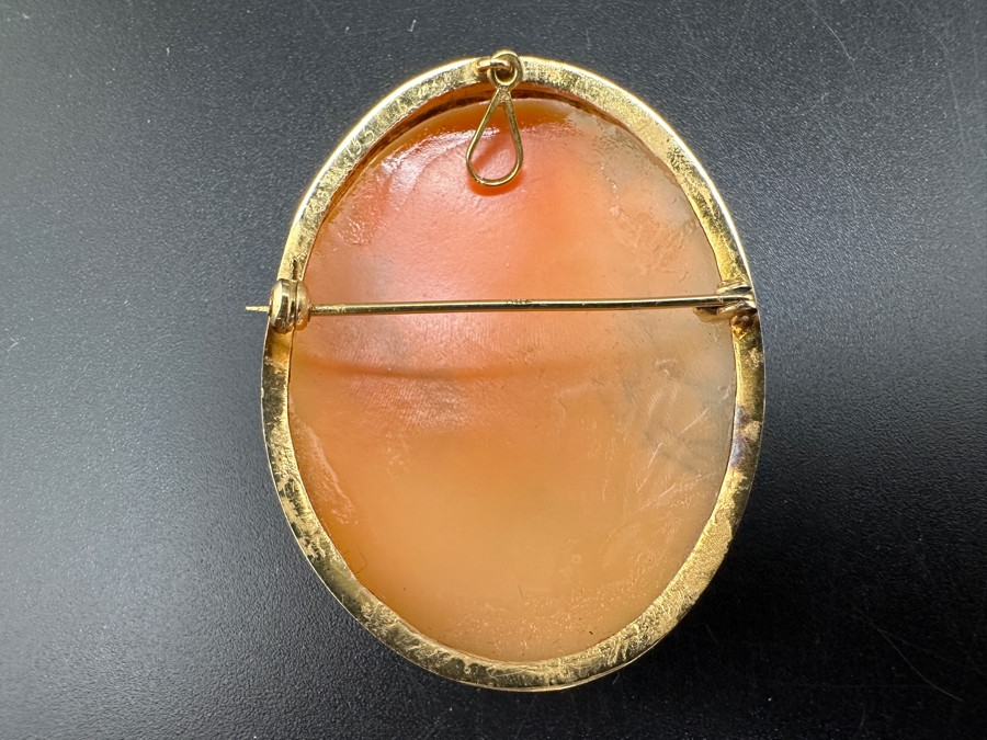 Vintage 9K Gold Carved Shell Cameo Brooch Pin Pendant 7.2g [Photo 3]
