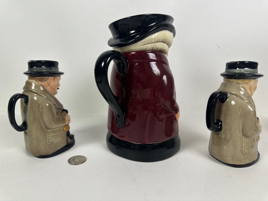 Pair Of Signed Royal Doulton Winston Churchill Toby Jugs Signed By Michael Doulton 6H And Royal Doulton The Huntsman Toby Jug 8H [Photo 6]