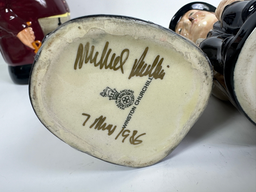 Pair Of Signed Royal Doulton Winston Churchill Toby Jugs Signed By Michael Doulton 6H And Royal Doulton The Huntsman Toby Jug 8H [Photo 9]