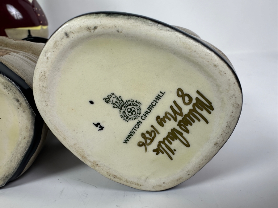 Pair Of Signed Royal Doulton Winston Churchill Toby Jugs Signed By Michael Doulton 6H And Royal Doulton The Huntsman Toby Jug 8H [Photo 10]