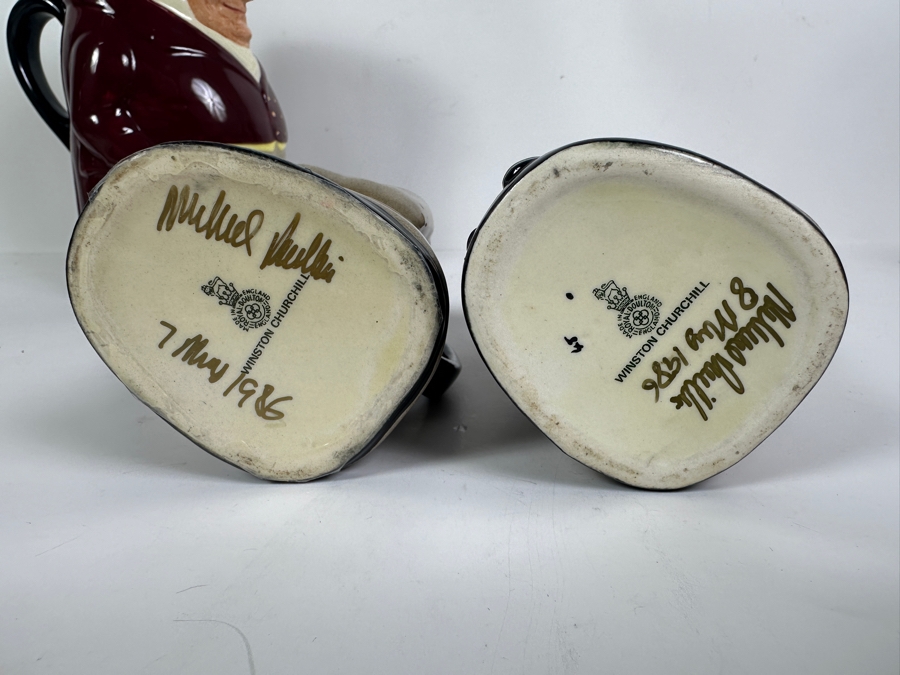 Pair Of Signed Royal Doulton Winston Churchill Toby Jugs Signed By Michael Doulton 6H And Royal Doulton The Huntsman Toby Jug 8H [Photo 8]